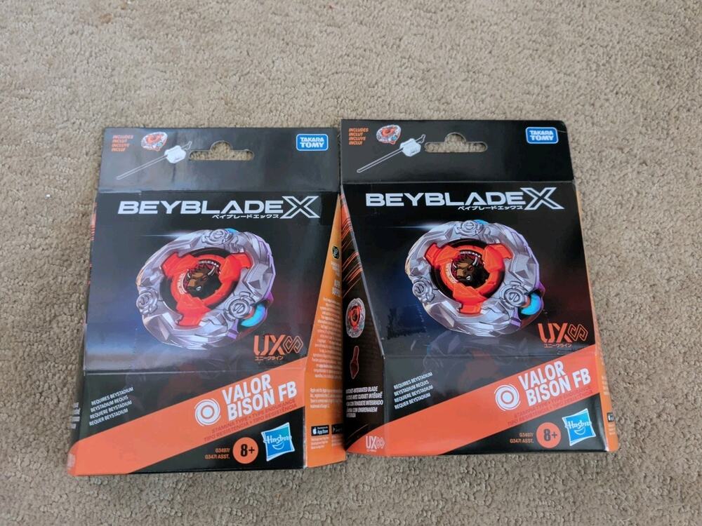 Lot Of 2 - BRAND NEW Beyblade X Valor Bison FB, UX infinity, Hasbro, Takara Tomy